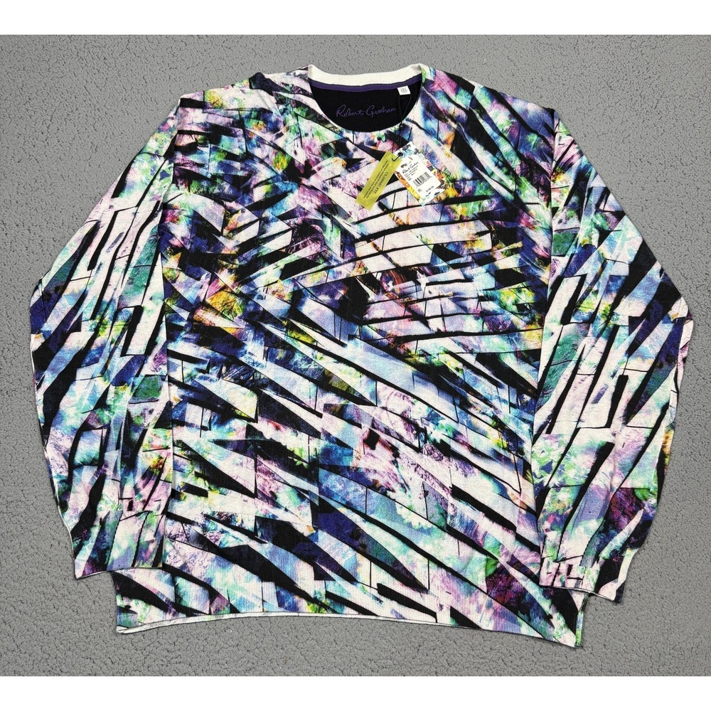 NWT Robert Graham Sweater Mens 3XL Multi Time Traveler Crewneck Knit Pullover
